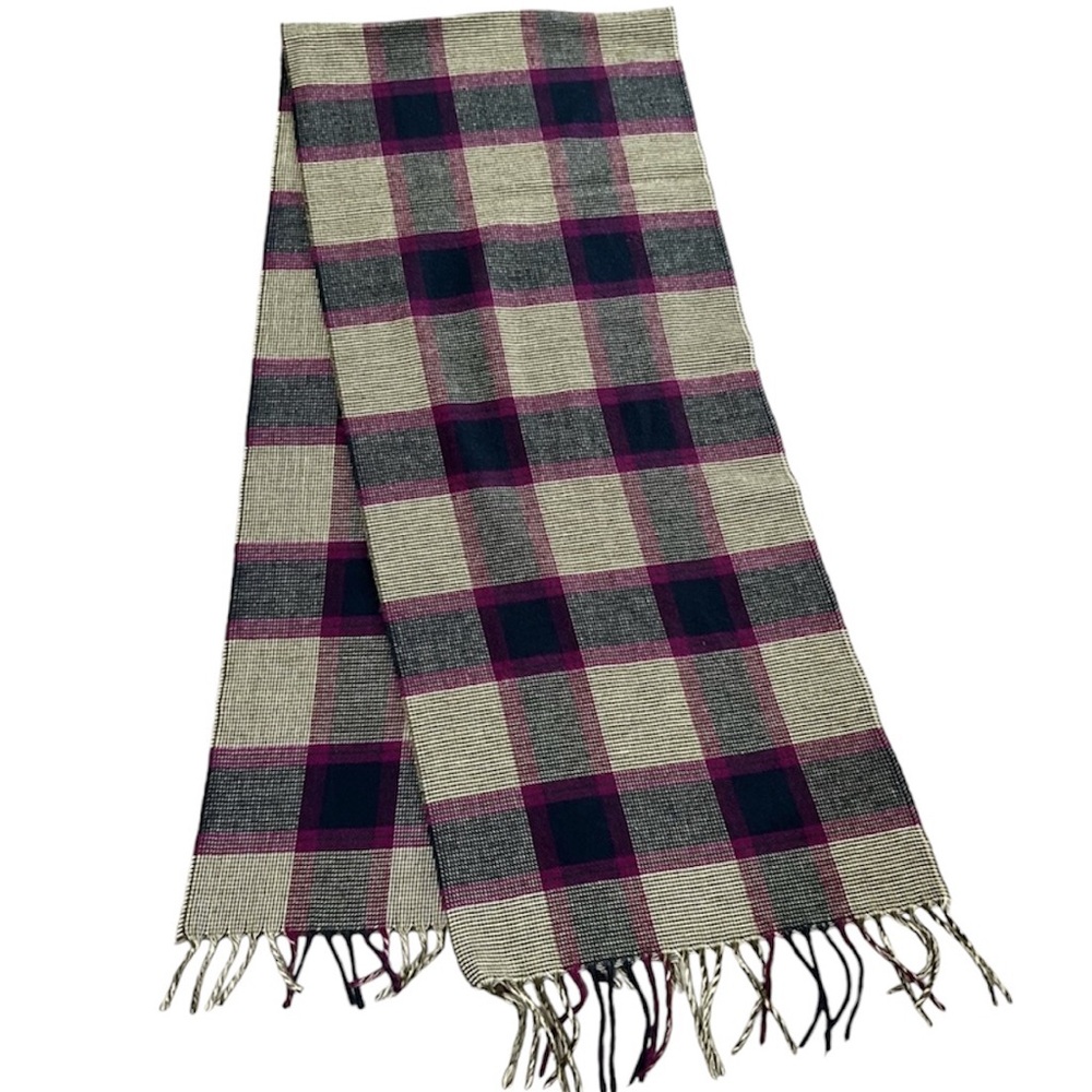 Morrison Purple , Gray Plaid Scarf Fringe Soft Cozy Warm Unisex